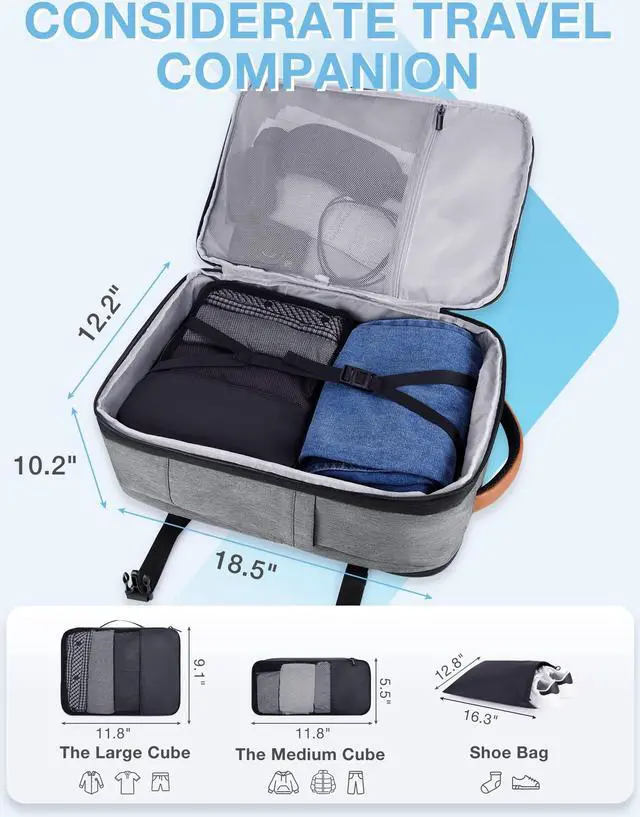 Alt view image 3 of 5 - BAGSMART Compression Travel Backpack, 40L Expandable Airline Approved Carry On Backpack with Packing Cubes, Water Resistant Weekender Backpack Fits 17 Inch laptop, Luggage Daypack with Shoe Bag, Grey