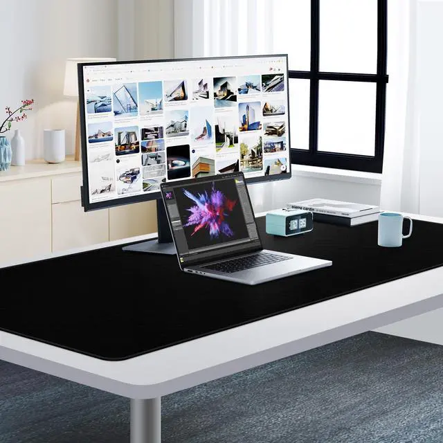 Alt view image 3 of 5 - Cacoy 55" x 24" Extended Gaming Mouse Pad, Large Desktop Blotter Pad, Office Computer Desk Pad, Stitched Edges Large Keyboard Mouse mat for Desk (Black)