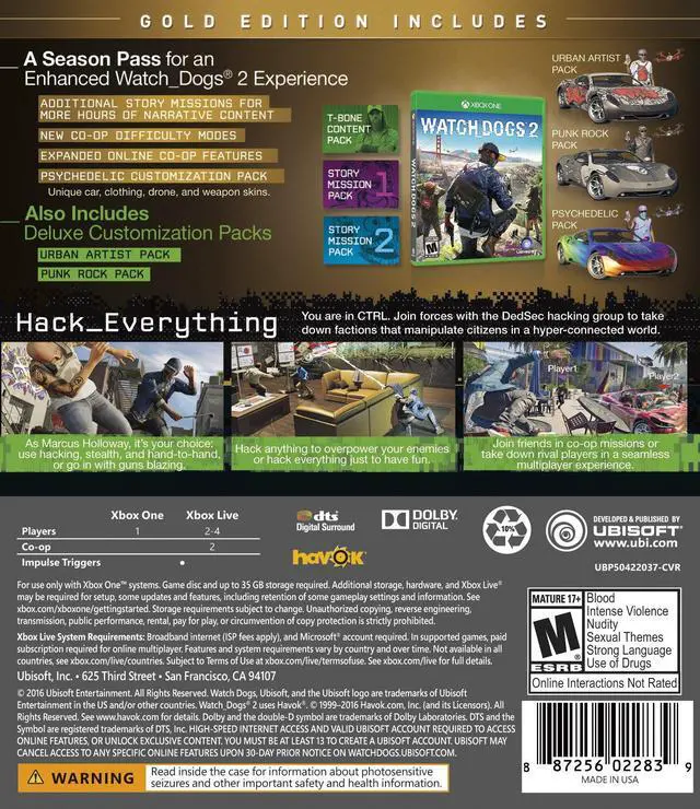 Alt view image 3 of 5 - Watch Dogs 2: Gold Edition (Includes Extra Content + Season Pass subscription) - Xbox One