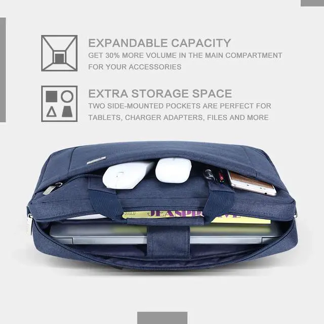 Alt view image 2 of 5 - Voova Laptop Bag Case 17 17.3 Inch Computer Sleeve Messenger Bag with Shoulder Strap Expandable Waterproof Large Capacity Business Briefcase for Work Travel Fit 17-18 Laptop, Men Women, Blue