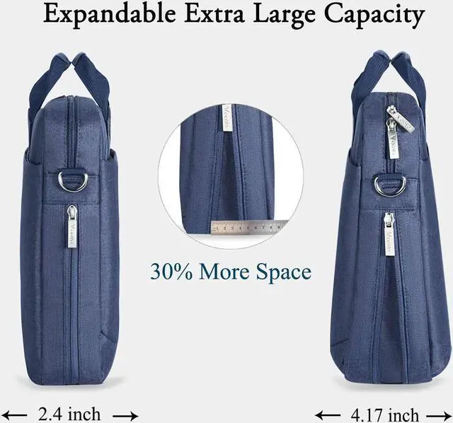 Alt view image 3 of 5 - Voova Laptop Bag Case 17 17.3 Inch Computer Sleeve Messenger Bag with Shoulder Strap Expandable Waterproof Large Capacity Business Briefcase for Work Travel Fit 17-18 Laptop, Men Women, Blue
