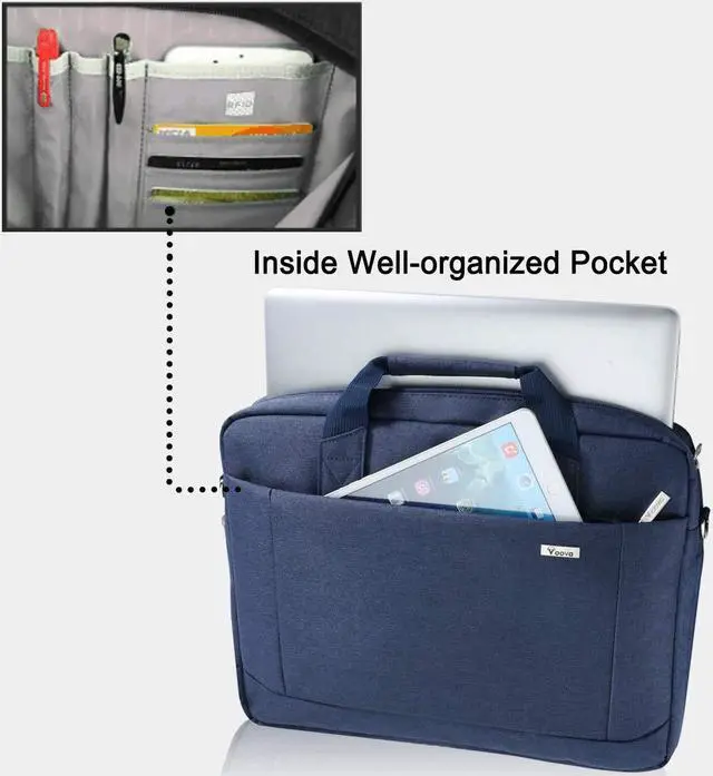 Alt view image 4 of 5 - Voova Laptop Bag Case 17 17.3 Inch Computer Sleeve Messenger Bag with Shoulder Strap Expandable Waterproof Large Capacity Business Briefcase for Work Travel Fit 17-18 Laptop, Men Women, Blue