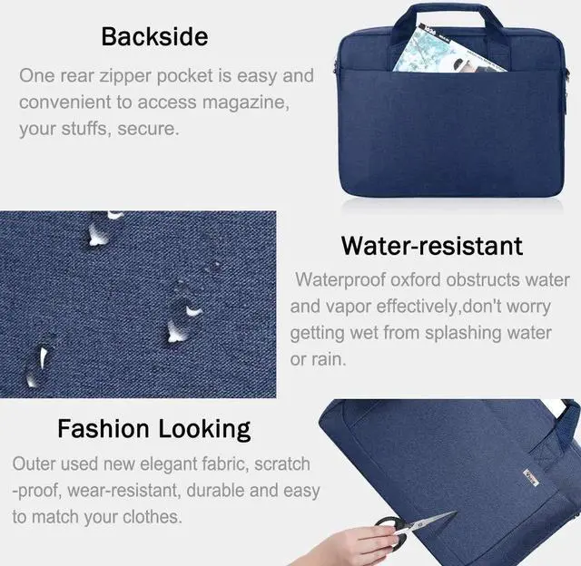 Alt view image 5 of 5 - Voova Laptop Bag Case 17 17.3 Inch Computer Sleeve Messenger Bag with Shoulder Strap Expandable Waterproof Large Capacity Business Briefcase for Work Travel Fit 17-18 Laptop, Men Women, Blue