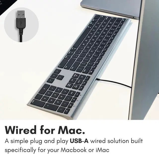 Alt view image 2 of 5 - Macally Ultra-Slim USB Wired Computer Keyboard - Works Great as Both a Windows or Wired Mac Keyboard - Compatible Full Size Apple Keyboard with Numeric Keypad for Mac Mini, iMac, Macbook - Space Gray