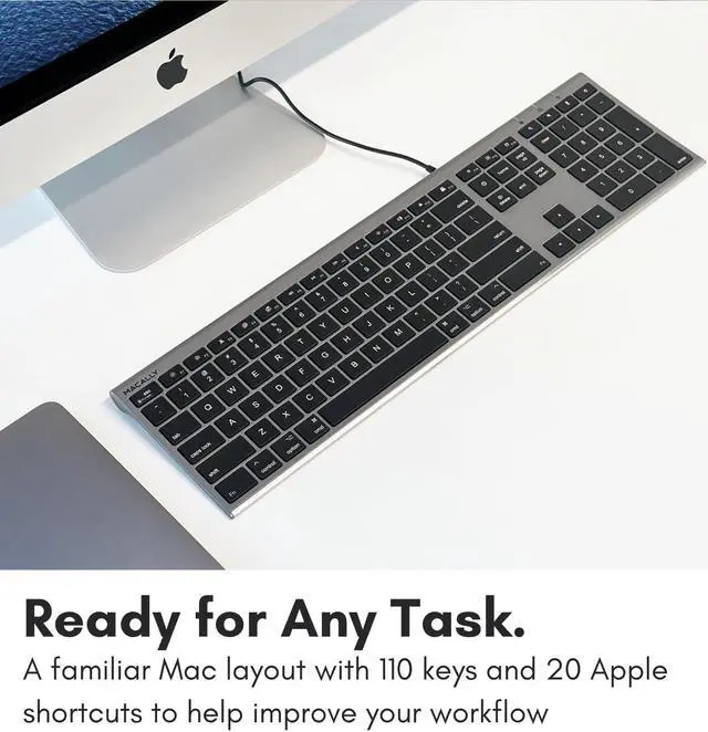 Alt view image 3 of 5 - Macally Ultra-Slim USB Wired Computer Keyboard - Works Great as Both a Windows or Wired Mac Keyboard - Compatible Full Size Apple Keyboard with Numeric Keypad for Mac Mini, iMac, Macbook - Space Gray