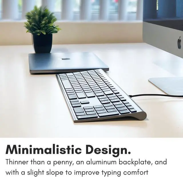 Alt view image 4 of 5 - Macally Ultra-Slim USB Wired Computer Keyboard - Works Great as Both a Windows or Wired Mac Keyboard - Compatible Full Size Apple Keyboard with Numeric Keypad for Mac Mini, iMac, Macbook - Space Gray