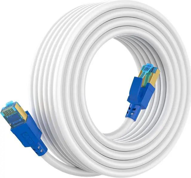 Main image of Cat 8 Ethernet Cable 50 ft, High Speed Shielded Internet Network LAN Cable, 50 Feet Heavy Duty Patch Cable Weatherproof 2000MHz 40Gbps with Gold Plated RJ45 for Gaming,Xbox,PS4,Modem,Router-White