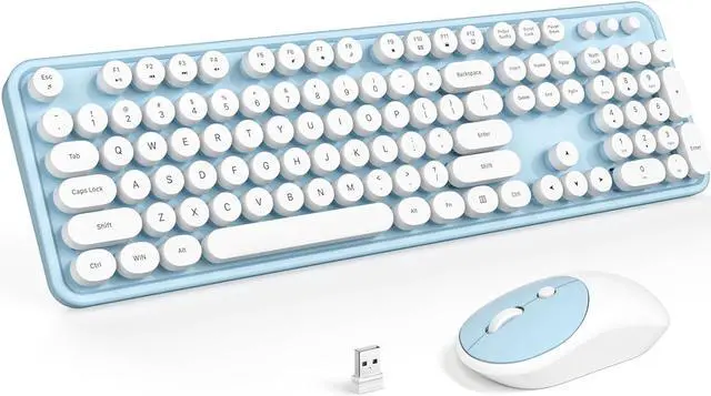 Main image of Atelus Wireless Keyboard and Mouse, Typewriter Full Size Keyboard with Number Pad and 2 in 1 USB Connected Mouse for Mac, Windows 7/8/10, Laptop, Desktop, PC, Computer (Blue-White)