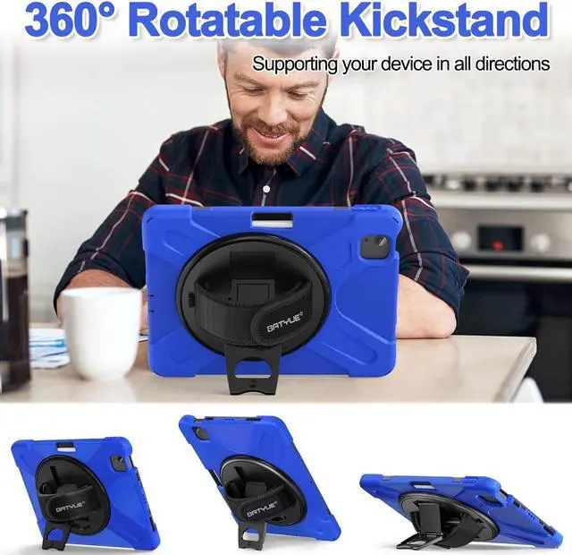 Alt view image 4 of 5 - BATYUE iPad Air 5th/4th Generation Case 10.9 inch (2022/2020), iPad Pro 11" 4th/3rd/2nd/1st Gen Case (2022/2021/2020/2018), with Pencil Holder+Kickstand+Shoulder Strap, Blue