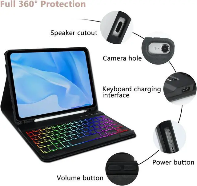 Alt view image 4 of 5 - COO Keyboard Case for iPad Air 5th Generation (2022)/ iPad Air 4th Generation (2020)/ iPad Pro 11 (2018), 7 Color Backlit Detachable Wireless Keyboard, Built-in Pencil Holder