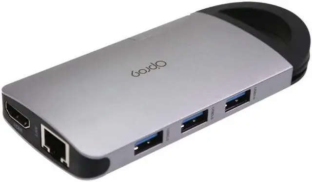 Main image of Opro9 8-in-1 USB-C Hub with 3 USB 3.0 Ports, Dual Monitor Laptop Docking Station, 4K HDMI, USB-C Power Delivery, SD/TF Card Reader & Ethernet, Portable for Macbook Pro and Other Type-C Laptops (Gray)
