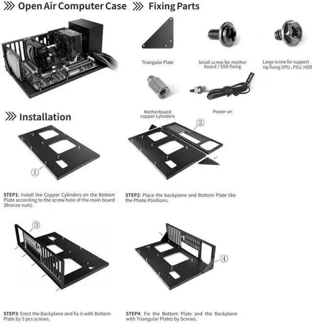 Alt view image 5 of 5 - MK 01 DIY Gaming Computer Case, ATX Open Chassis Case Rack for ATX/M-ATX/ITX Motherboards, Within 305x245mm, Widely Body Heat Dissipation Design, SSD Motherboards Accessories
