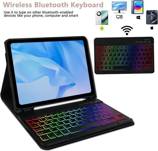Alt view image 3 of 5 - COO Keyboard Case for iPad Air 5th Generation (2022)/ iPad Air 4th Generation (2020)/ iPad Pro 11 (2018), 7 Color Backlit Detachable Wireless Keyboard, Built-in Pencil Holder