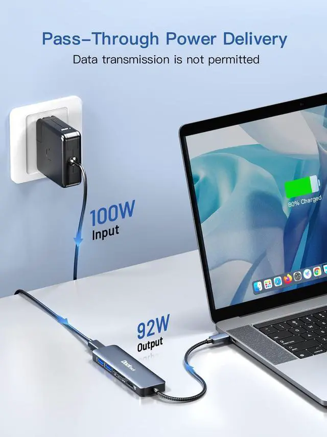 Alt view image 4 of 5 - USB C Hub Multiport Adapter - Dockteck 6 in 1 USB C Dock with 100W PD, 4K 60Hz HDMI, USB 3.0, SD/TF Card Reader, USBC Hub for MacBook Pro Air Microsoft Surface Pro