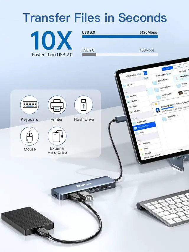 Alt view image 5 of 5 - USB C Hub Multiport Adapter - Dockteck 6 in 1 USB C Dock with 100W PD, 4K 60Hz HDMI, USB 3.0, SD/TF Card Reader, USBC Hub for MacBook Pro Air Microsoft Surface Pro