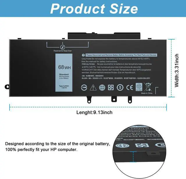 Alt view image 3 of 5 - BND GJKNX Laptop Battery for Precision 15 3520 3530 Series GD1JP DY9NT Dell Latitude 5580 5480 5YHR4 5280 5288 5488 5590 5591 5490 5491 5495 E5480 E5580 E5490 E5590 [68Wh 7.6V]
