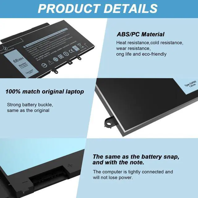 Alt view image 4 of 5 - BND GJKNX Laptop Battery for Precision 15 3520 3530 Series GD1JP DY9NT Dell Latitude 5580 5480 5YHR4 5280 5288 5488 5590 5591 5490 5491 5495 E5480 E5580 E5490 E5590 [68Wh 7.6V]