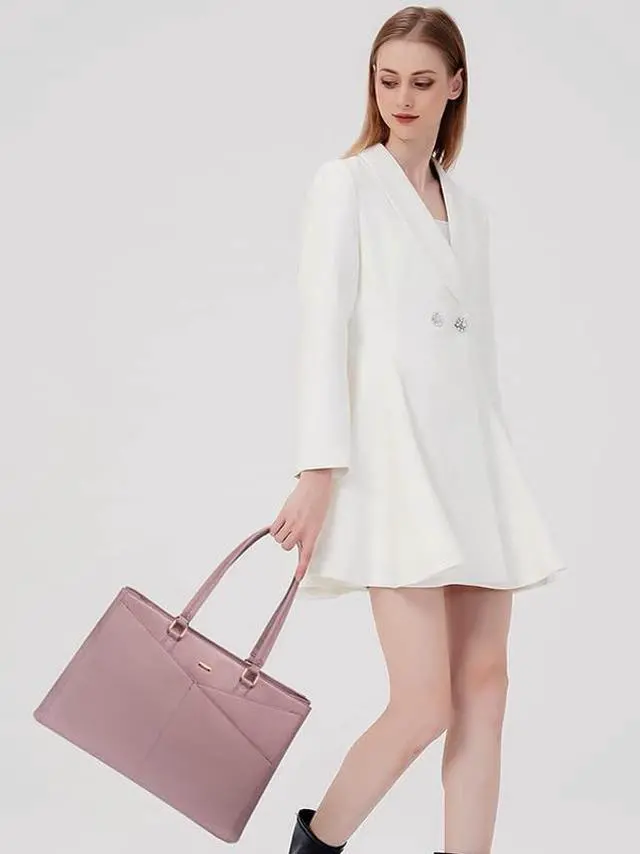 Alt view image 5 of 5 - Laptop Tote Bag for Women 15.6 Inch Waterproof Leather Computer Bags Women Business Office Work Bag Briefcase Light Purple