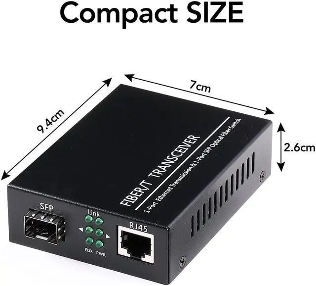 Alt view image 4 of 5 - Open SFP Slot A Pair of 1.25G/s Gigabit Fiber Ethernet Media Converter 10/100/1000Base-Tx to 1000Base-SX SMF RJ45 to SFP Slot, Support SFP Gigabit modules up to 120KM(2 Pack)