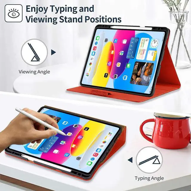 Alt view image 4 of 5 - Gexmil Leather Case for iPad (A16) 11th Generation 11 Inch 2025, iPad 10th Generation 10.9 Inch 2022,Protective Cover with Pencil Holder,Magnetic Closure, Auto Sleep/Wake,Floral Brown