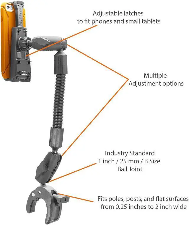Alt view image 2 of 5 - iBOLT sPro2 Accessibility Post/Pole/Rail/Handlebar Clamp Mount for Wheelchairs/Exercise Equipment. Fits Devices from 4.7 to 6.7 inches Wide/Tall (iPhone 11, Small Tablets, Nintendo Switch)