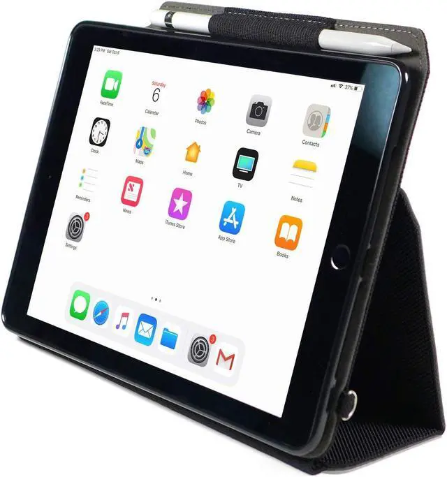 Alt view image 4 of 5 - Innovative Care - Model V3 - Apple iPad Carrying Case & Tablet Stand for 9.7 Inch 2017 iPads Generation 5 & 6 / Air 1 & 2 w/Kickstand, Stylus Holder & Shoulder Strap, Protective Black Ballistic Nylon