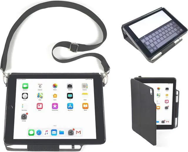 Main image of Innovative Care - Model V3 - Apple iPad Carrying Case & Tablet Stand for 9.7 Inch 2017 iPads Generation 5 & 6 / Air 1 & 2 w/Kickstand, Stylus Holder & Shoulder Strap, Protective Black Ballistic Nylon