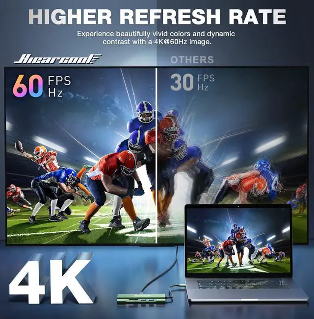 Alt view image 2 of 5 - Hiearcool USB C Hub, 8 in 1 USB C Hub Multi-Port Adapter with Gigabit Ethernet, USB C to 4K@60Hz HDMI Dock Dongle for MacBook Pro Air M1 M2 and Type C Laptops-Green