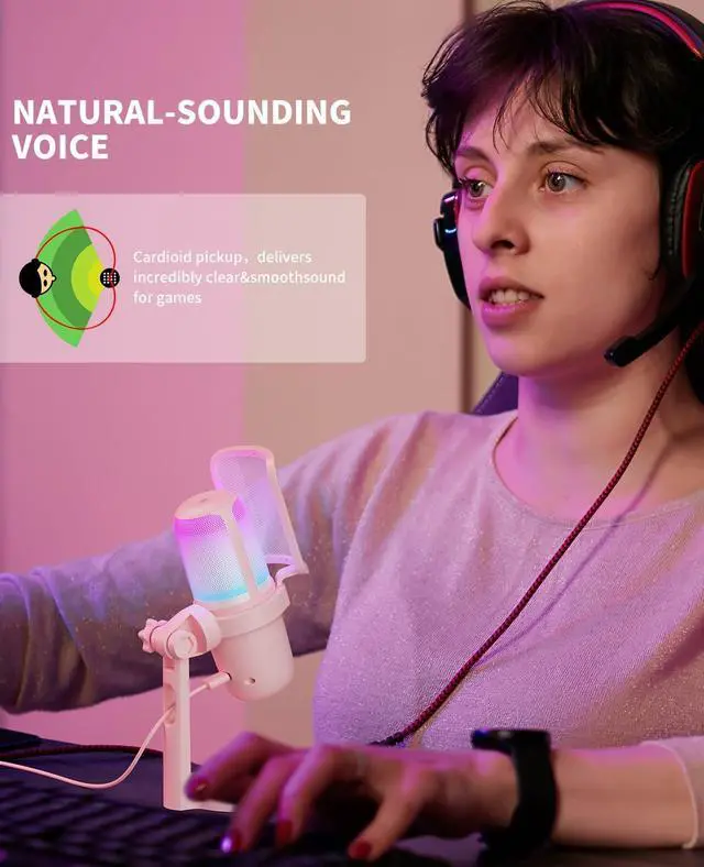Alt view image 4 of 5 - Ko-Star USB Microphone Gaming for PC PinkMini Computer Gaming Mic for PS4/ PS5/ Mac,Streaming Microphone for PC Gaming,Condenser Mic with RGB Streaming,PopFilter,Shock Mount for Recording,Podcasting