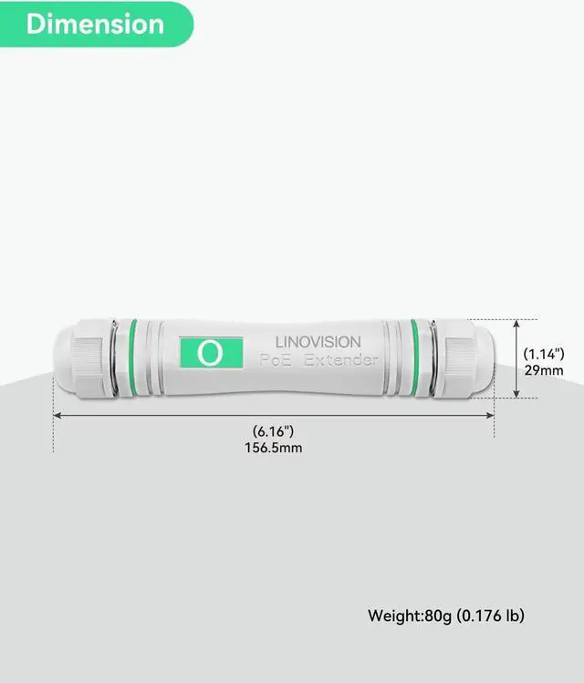 Alt view image 5 of 5 - LINOVISION Gigabit Outdoor PoE Extender, Waterproof PoE Ethernet Repeater, IEEE802.3af/at, Extend Extra 330ft PoE and Ethernet for IP Cameras, VoIP Phone, Wireless AP
