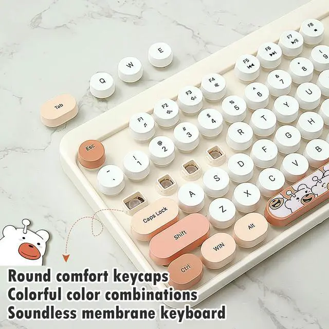 Alt view image 5 of 5 - Hello Bear 2.4G Full-Size Wireless Keyboard and Mouse Combo, Multi-Color Typewriter Style Round Keycap, Cute Candy Colors, Compatible with Notebook, PC (Milk Tea)