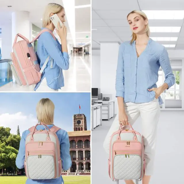 Alt view image 2 of 5 - LOVEVOOK Laptop Backpack for Women, Water Resistant Travel Work Backpacks Purse Stylish College Business Teacher Nurse Computer Bag with USB Charging Port, Fits 15.6" Laptop