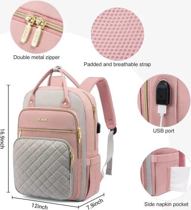 Alt view image 3 of 5 - LOVEVOOK Laptop Backpack for Women, Water Resistant Travel Work Backpacks Purse Stylish College Business Teacher Nurse Computer Bag with USB Charging Port, Fits 15.6" Laptop