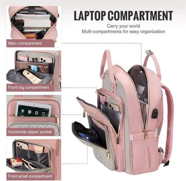 Alt view image 4 of 5 - LOVEVOOK Laptop Backpack for Women, Water Resistant Travel Work Backpacks Purse Stylish College Business Teacher Nurse Computer Bag with USB Charging Port, Fits 15.6" Laptop