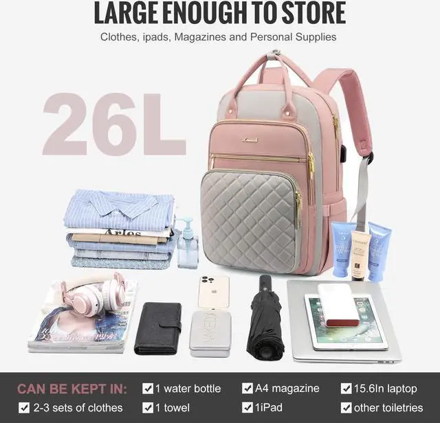 Alt view image 5 of 5 - LOVEVOOK Laptop Backpack for Women, Water Resistant Travel Work Backpacks Purse Stylish College Business Teacher Nurse Computer Bag with USB Charging Port, Fits 15.6" Laptop