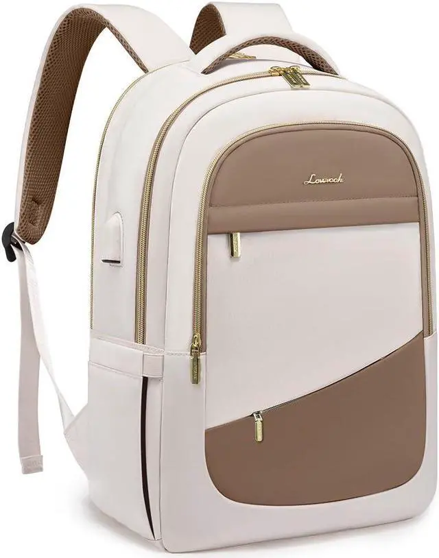 Main image of LOVEVOOK Laptop Backpack for Women,College Travel Copmputer Backpack, 17.3 Inch Backpacks with USB Port,Work Waterproof Back Pack with Laptop Compartment for Teacher Nurse,White-Khaki