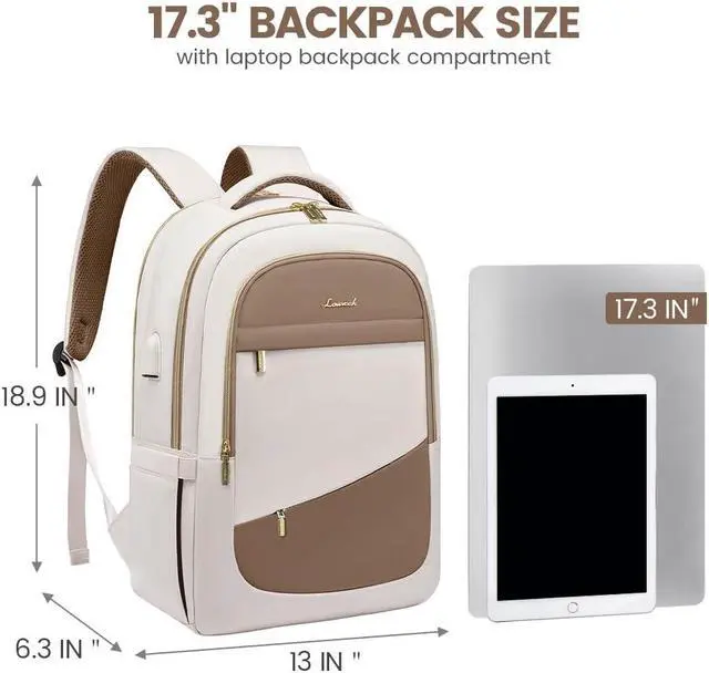 Alt view image 5 of 5 - LOVEVOOK Laptop Backpack for Women,College Travel Copmputer Backpack, 17.3 Inch Backpacks with USB Port,Work Waterproof Back Pack with Laptop Compartment for Teacher Nurse,White-Khaki
