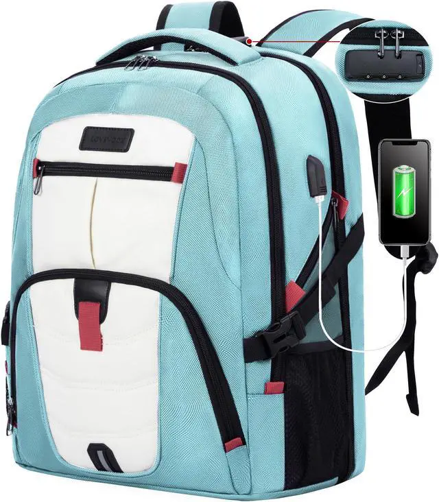Main image of LOVEVOOK Travel Laptop Backpack Waterproof Anti Theft Backpack with Lock and USB Charging Port Large Computer Business Backpack for Women College Backpack (17 inch,Paleturquoise & White