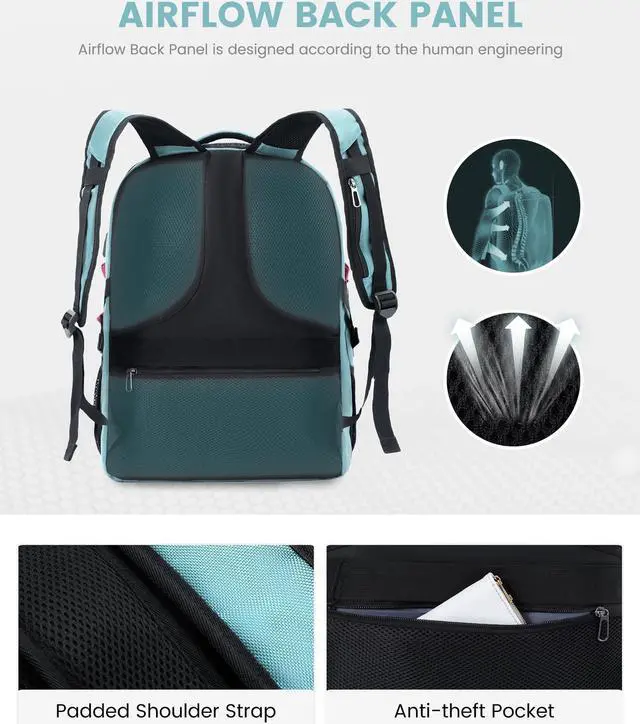 Alt view image 4 of 5 - LOVEVOOK Travel Laptop Backpack Waterproof Anti Theft Backpack with Lock and USB Charging Port Large Computer Business Backpack for Women College Backpack (17 inch,Paleturquoise & White