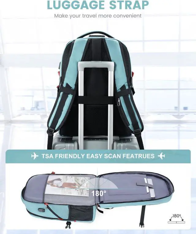 Alt view image 5 of 5 - LOVEVOOK Travel Laptop Backpack Waterproof Anti Theft Backpack with Lock and USB Charging Port Large Computer Business Backpack for Women College Backpack (17 inch,Paleturquoise & White