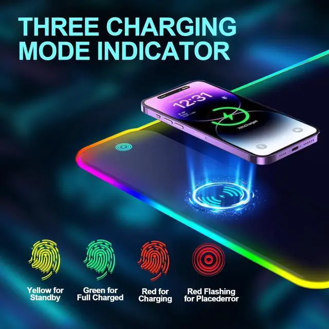 Alt view image 2 of 5 - LED Mouse Pad Wireless Charging Mouse Pad RGB Gaming Mouse Pad 10 Light Modes Extra Large Mousepad Non-Slip Rubber Base RGB Desk Mat Mouse Pads for Gaming, MacBook, PC, Laptop, Desk(800x300x4MM)