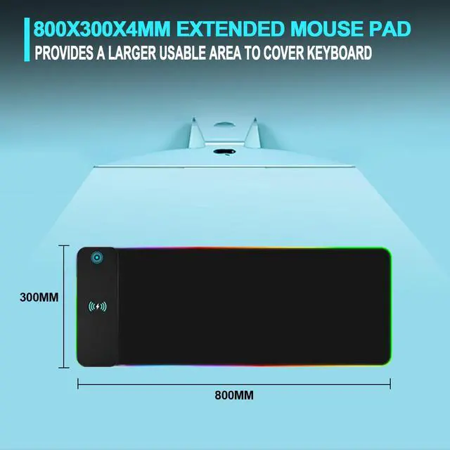 Alt view image 3 of 5 - LED Mouse Pad Wireless Charging Mouse Pad RGB Gaming Mouse Pad 10 Light Modes Extra Large Mousepad Non-Slip Rubber Base RGB Desk Mat Mouse Pads for Gaming, MacBook, PC, Laptop, Desk(800x300x4MM)