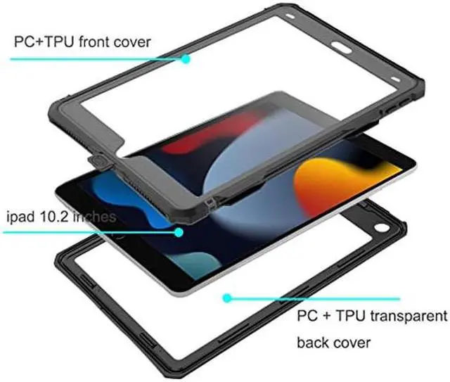 Alt view image 4 of 5 - MRUOZRUI 10.2 Waterproof Case Compatible with iPad 9th 8th 7th Generation 2021/2020/2019, Built-in Screen Protector with Strap Stand Pencil Holder, Full Body Heavy Duty Protective Shockproof
