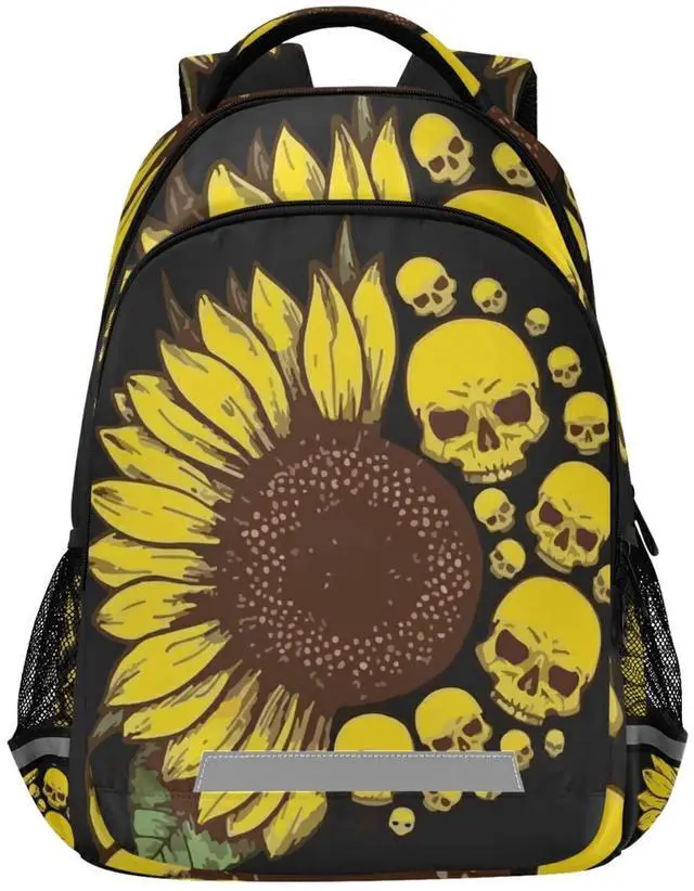 Main image of panksolu Skull & Sunflowers Backpacks Lightweight Laptop Backpack School Book Bag Travel Hiking Daypack for Women Men Teens Kids One Size