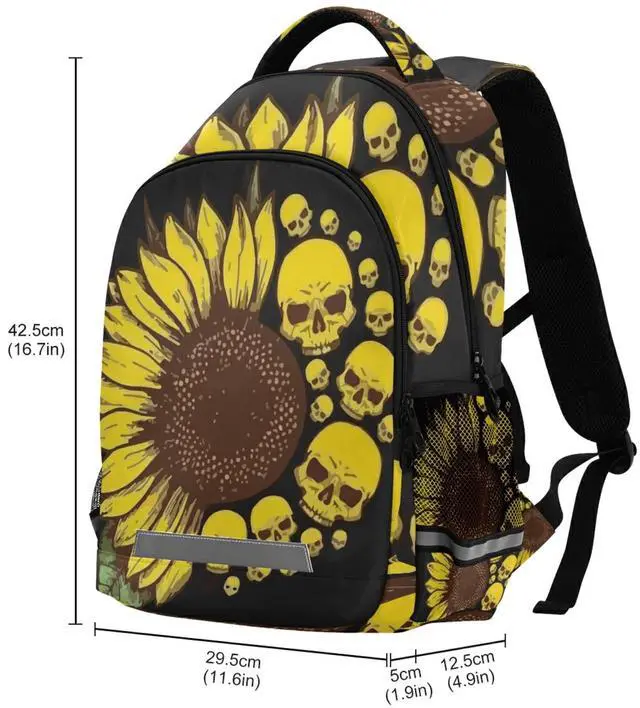 Alt view image 3 of 5 - panksolu Skull & Sunflowers Backpacks Lightweight Laptop Backpack School Book Bag Travel Hiking Daypack for Women Men Teens Kids One Size
