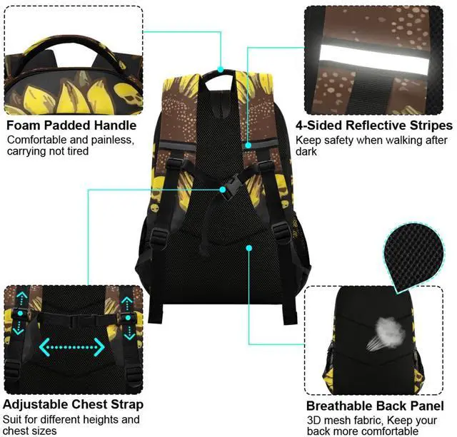 Alt view image 5 of 5 - panksolu Skull & Sunflowers Backpacks Lightweight Laptop Backpack School Book Bag Travel Hiking Daypack for Women Men Teens Kids One Size