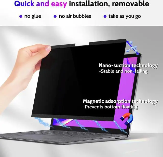 Alt view image 3 of 5 - Peslv Magnetic Privacy Screen for Surface Laptop Go 3/2/1 12.4 Inch, Removable Anti Blue Light Glare Filter, Black Security Private Apy Block Protector