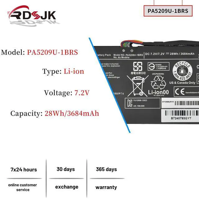 Alt view image 2 of 5 - PA5209U-1BRS Laptop Battery for Toshiba Satellite L10-B003 L10W-B L10W-C L10T L10W L15W-B L15W-B1208X L15W-B1302 L15W-B1310 Radius 11 L10W-C L10W-C-10C L10W-C-10H Serie P000627450 WSTBBT050O 7.2V 28Wh