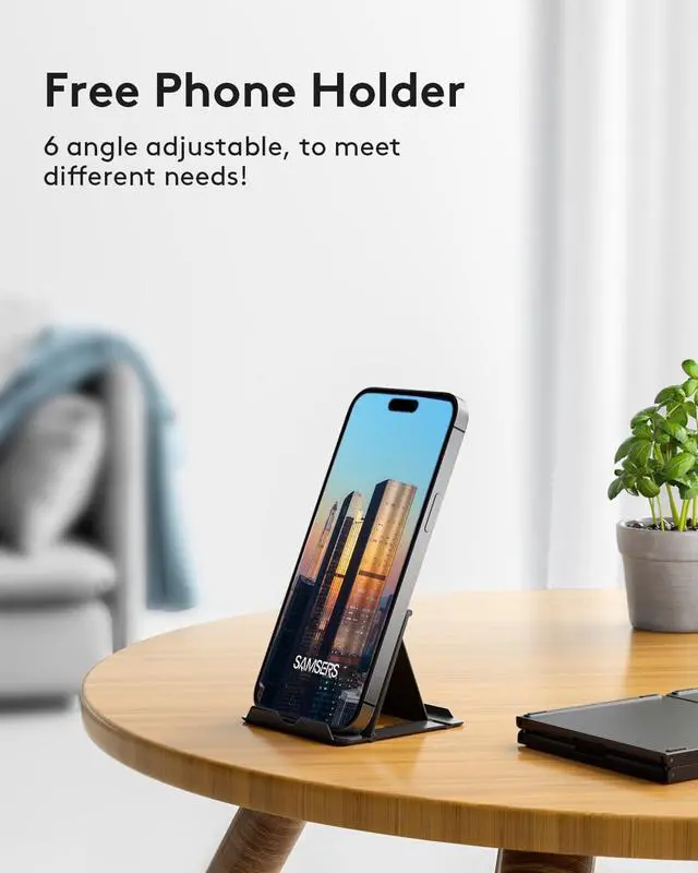 Alt view image 5 of 5 - Samsers Multi-Device Foldable Bluetooth Keyboard with Touchpad, Rechargeable Dual-Mode(2.4G+BTx2) Wireless Keyboard with Holder, Portable Folding Keyboards for Android Windows iOS Mac OS - Black