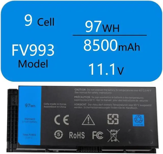 Alt view image 2 of 5 - Xaocaige M4600 M4700 M4800 M6600 M6700 M6800 Laptop Battery for Dell Precision M4600 M4700 M4800 M6600 M6700 M6800 Series, Type: FV993 FJJ4W KJ321 PG6RC V7M28 R7PND RY6WH, 97WH 8500mAh 9 Cells 11.1V